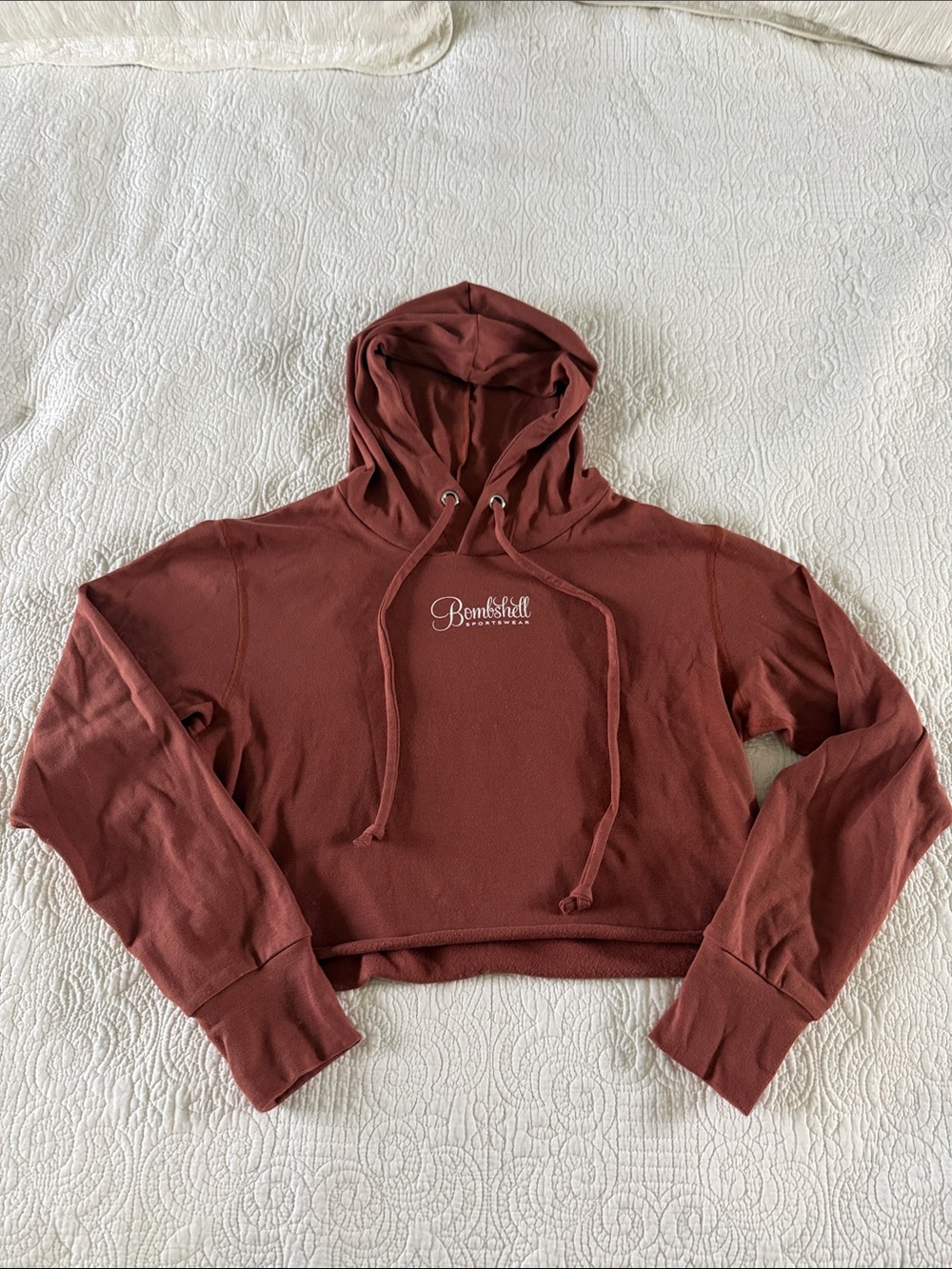 Bombshell Sportswear Cropped Hoodie in Rust Red